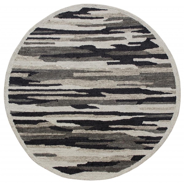 Palacedesigns 4 ft. Round Black & Gray Camouflage Area Rug PA3102489 - main